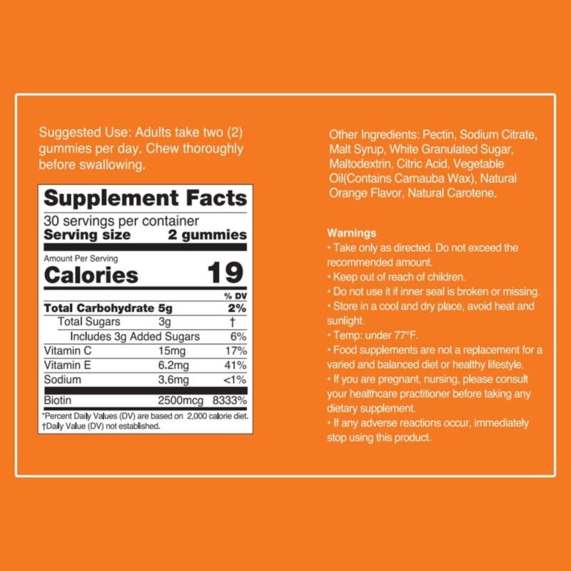 Food supplements, Protiens, Health & Nutrition, Orange Flavored Biotin Gummies