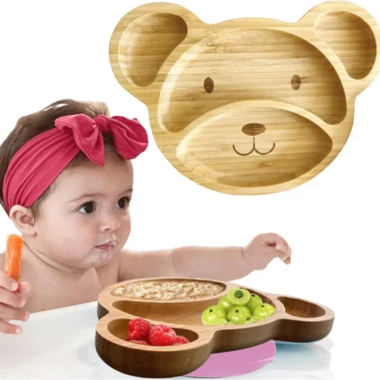 Baby & Toddler Feeding Supplies, Silicone Baby Feeding Set, Self Feeding Supplies Set, Toddler Feeding Suction Bowls , Toddlers Bamboo Plates