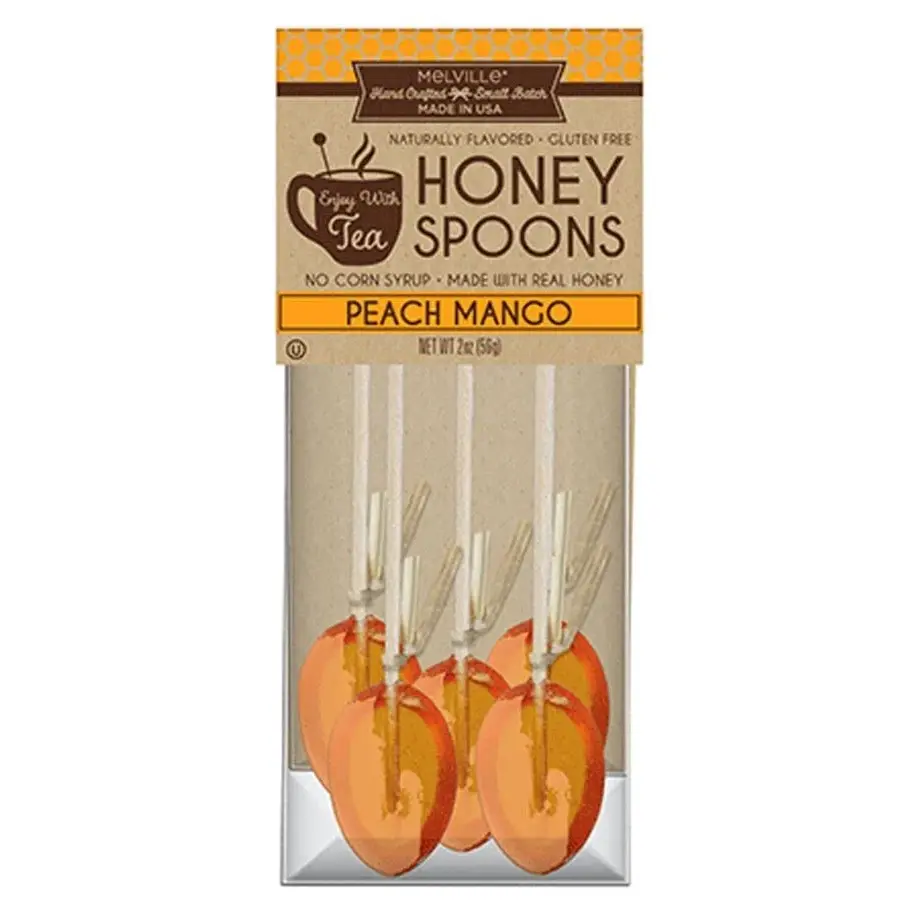 Melville Candy Hard Candy Peach Mango Honey Spoons Lollipop On Wooden Ball Sticks, 5 Count Bag